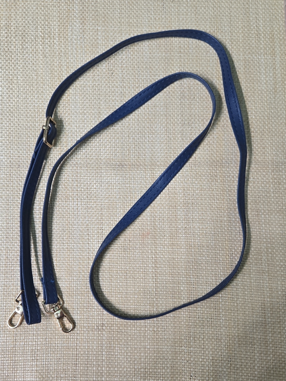 Adjustable Navy Crossbody Bag Strap with Gold Hardware
